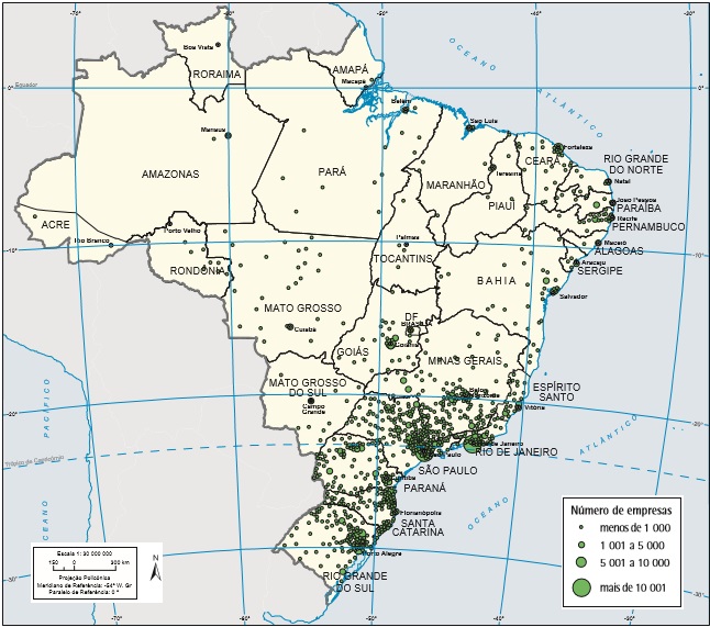 Mapa de distribuição industrial do Brasil